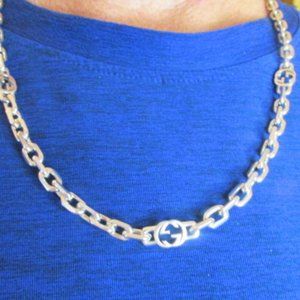 VINTAGE HEAVY GUCCI STERLING SILVER INTERLOCKING g CHAIN NECKLACE ORIGINAL BOX